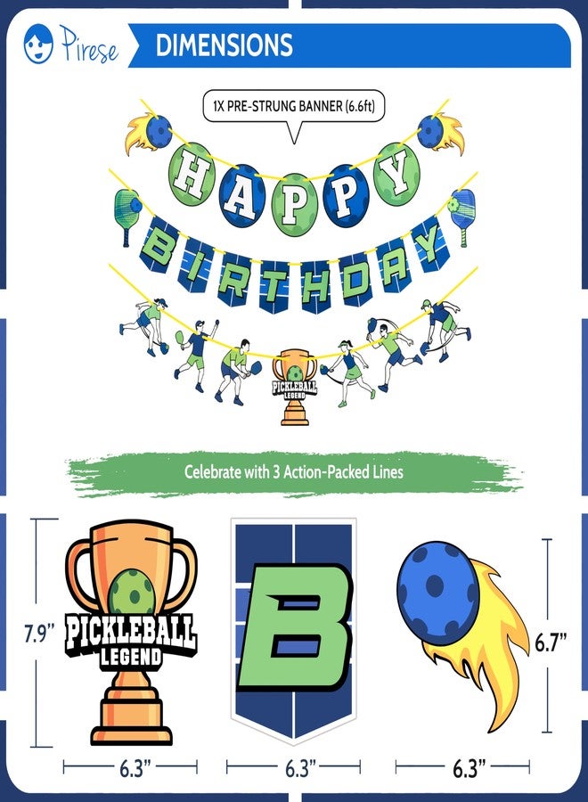 Pirese Pickleball Birthday Decorations, Pickleball Party Supplies with Happy Birthday Banner, Paddle & Pickleball Foil Balloons, Pickleball Party Decor, Pre-Strung Pickleball Decorations for Birthday - Image 3